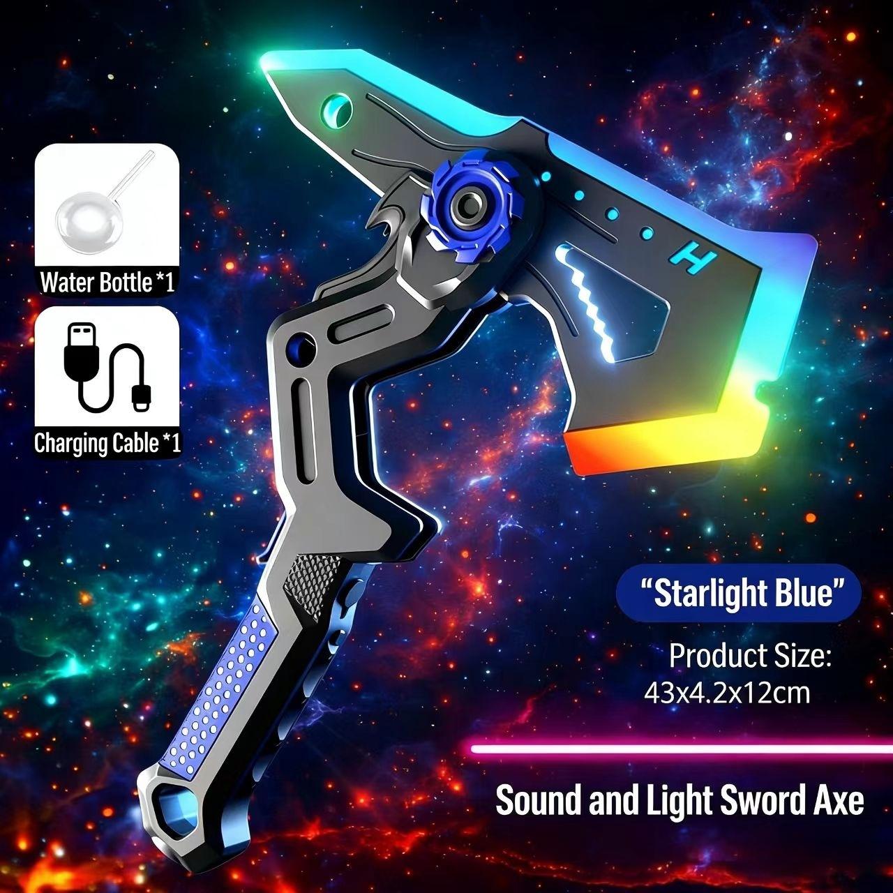 In Stock 2 in 1 Cyberpunk Sword Axe Lightsaber Toy with Sound & Fog, Eight-Color Streaming Light Effect, Type-C Rechargeable for Rave, Cosplay & Display Perfect Easter Gift