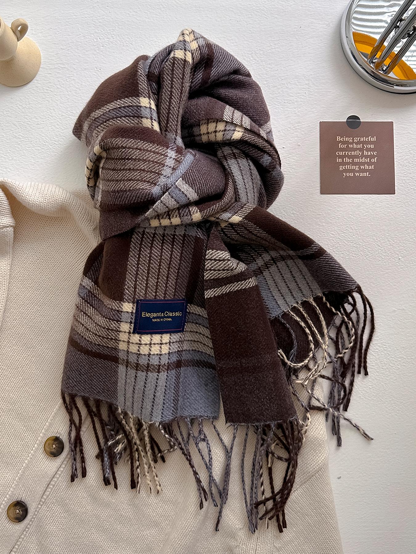 Women's Plaid Scarf Fitted Style, Fall & Winter Casual Fashion Accessory, Perfect for Christmas, Warm Knit Wrap, Checkered Scarf