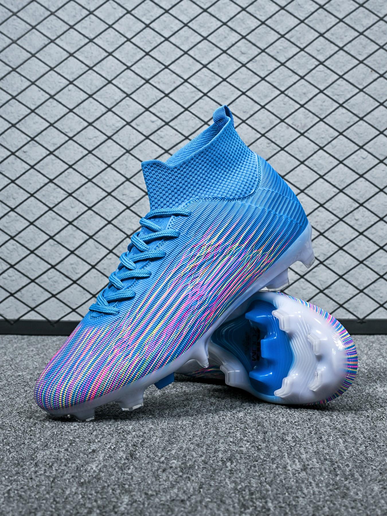 Men's High-Top Soccer Shoes, Football Cleats, Training Soccer Boots, Leather & Mesh, Breathable, Anti-Slip, Lightweight, Fashionable, Ideal for Training & Outdoor Activities