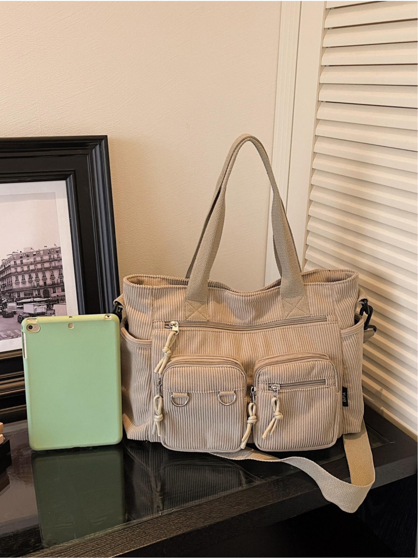 Corduroy multi-pocket large-capacity tote bag, Commuter Tote Bag, casual and versatile, suitable for shopping, school, work, commuting, and everyday accessories Corduroy multi-pocket large-capacity tote bag, Commuter Tote Bag, casual and versatile, suitable for shopping, school, work, commuting, and everyday accessories