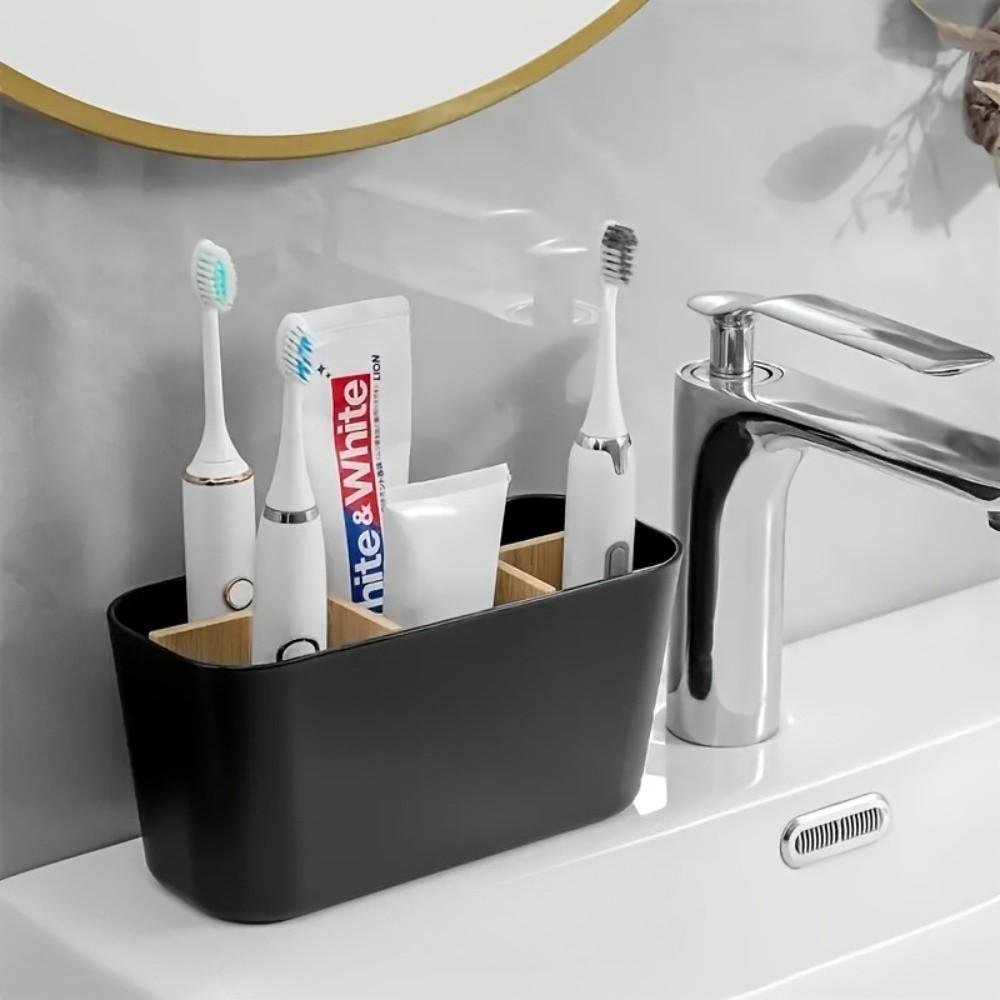 Multi-Functional Toothbrush Holder Stand, Independent Countertop Bathroom Storage Box, Razor & Makeup Brush Organizer, Home Decor