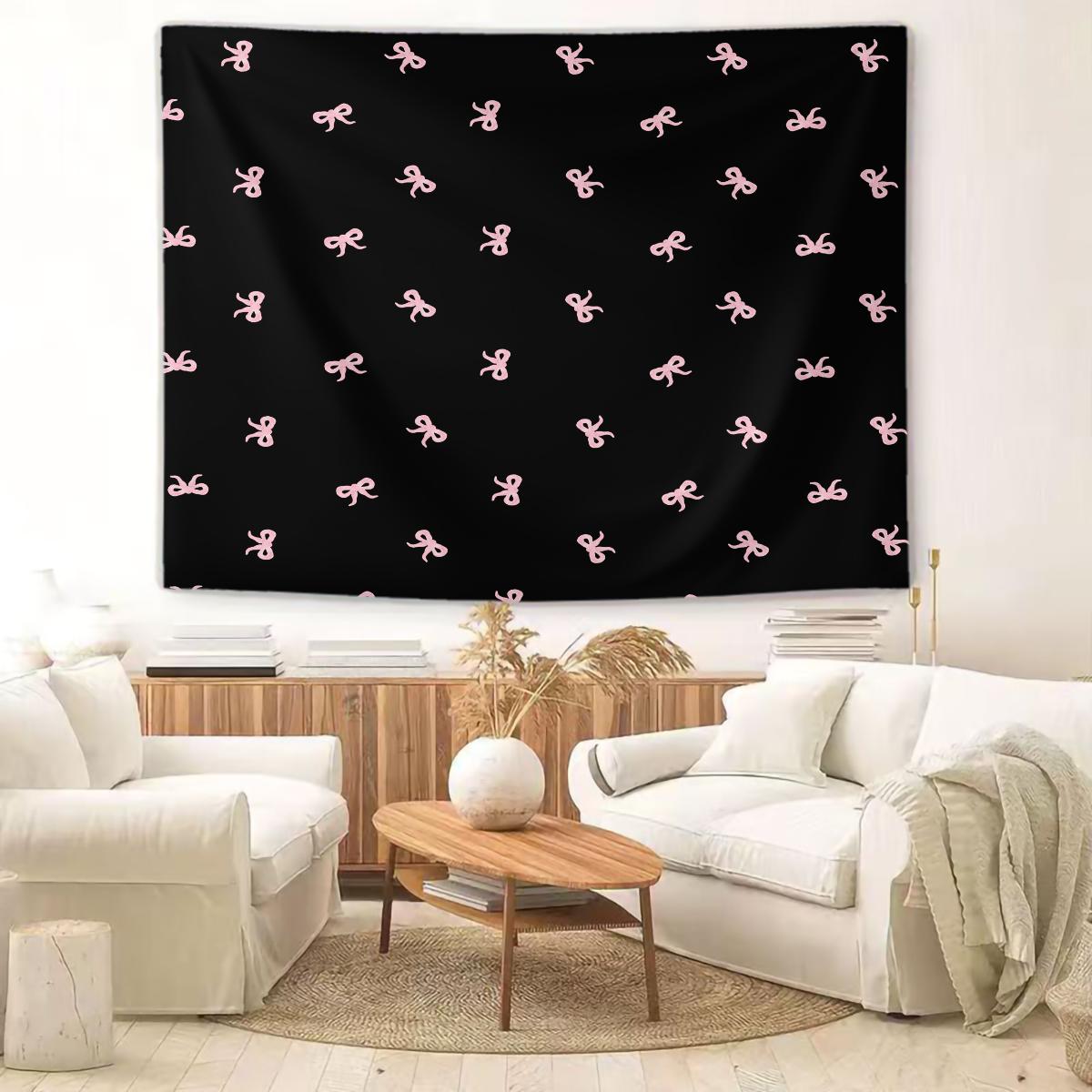 Bow Print Wall Tapestry, Minimalist Bedroom Wall Decor with Heart Accents, Aesthetic Gift for Girls