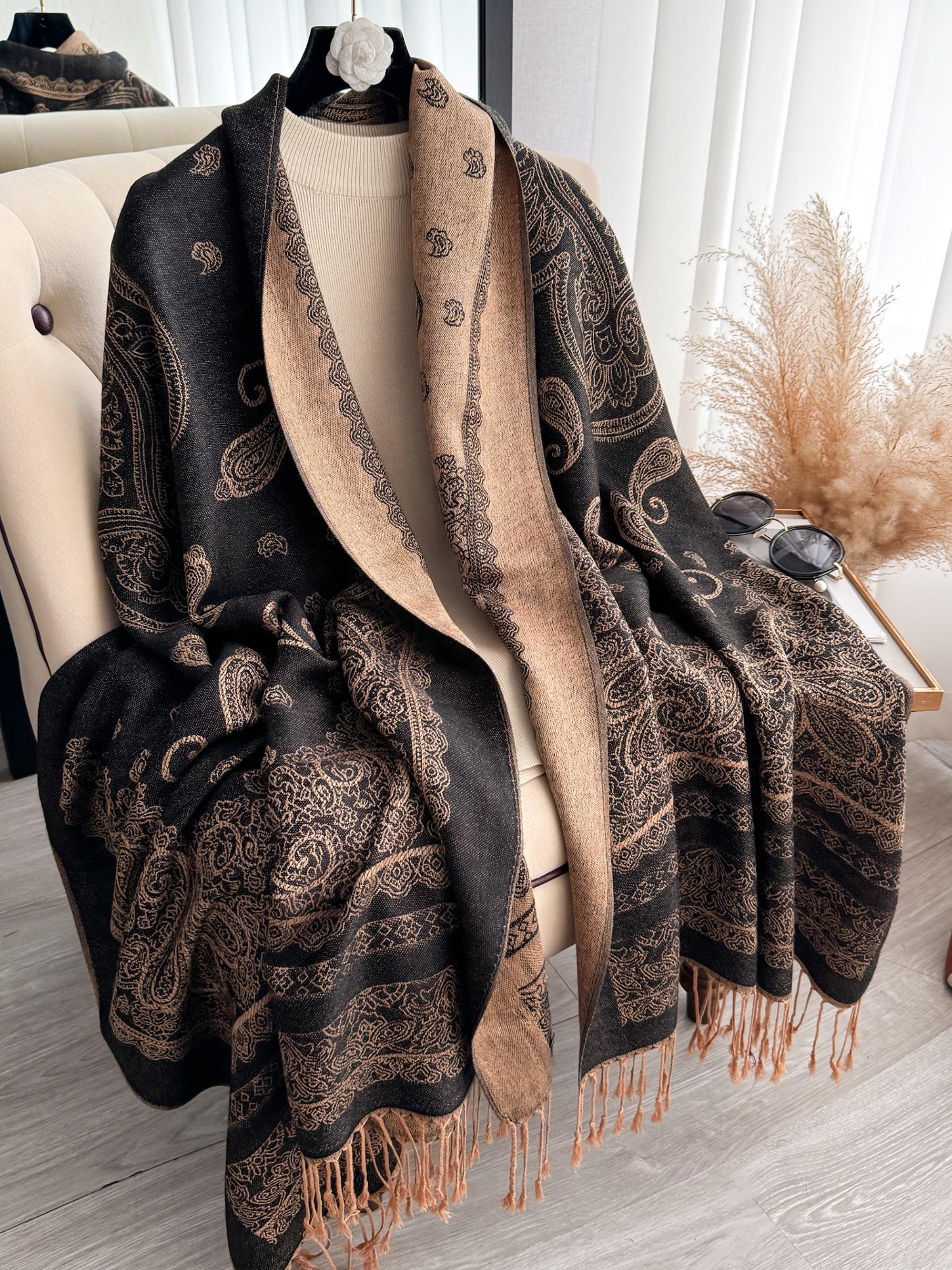 Women's Boho Style Paisley Print Long Scarf, Casual Trendy Tassel Design Shawl for Daily Wear, Fashion Accessories for Women & Girls