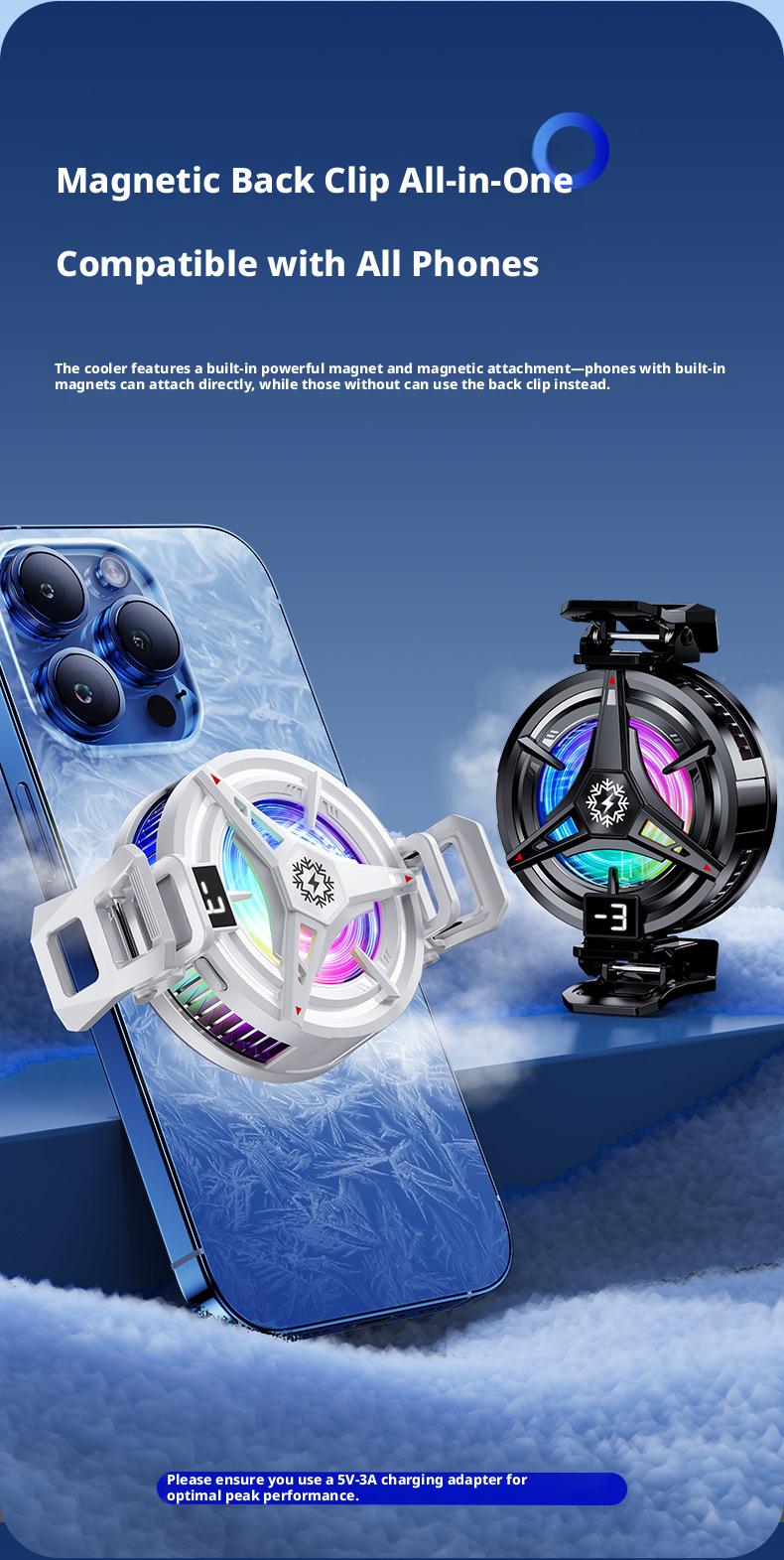 2026 New Magnetic Semiconductor Phone Cooler TL07 Frosty Digital Display Version Light-Off Cooling Artifact for Gaming & Hot Days