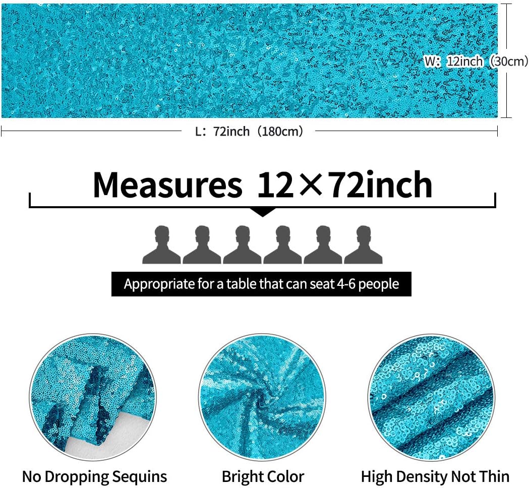 10 Pcs-12x72 Inches Sequin Table Runner, Turquoise Glitter Table Runner for Birthday Party Supplies Wedding Engagement Baby Shower Holiday Celebration Event Decorations