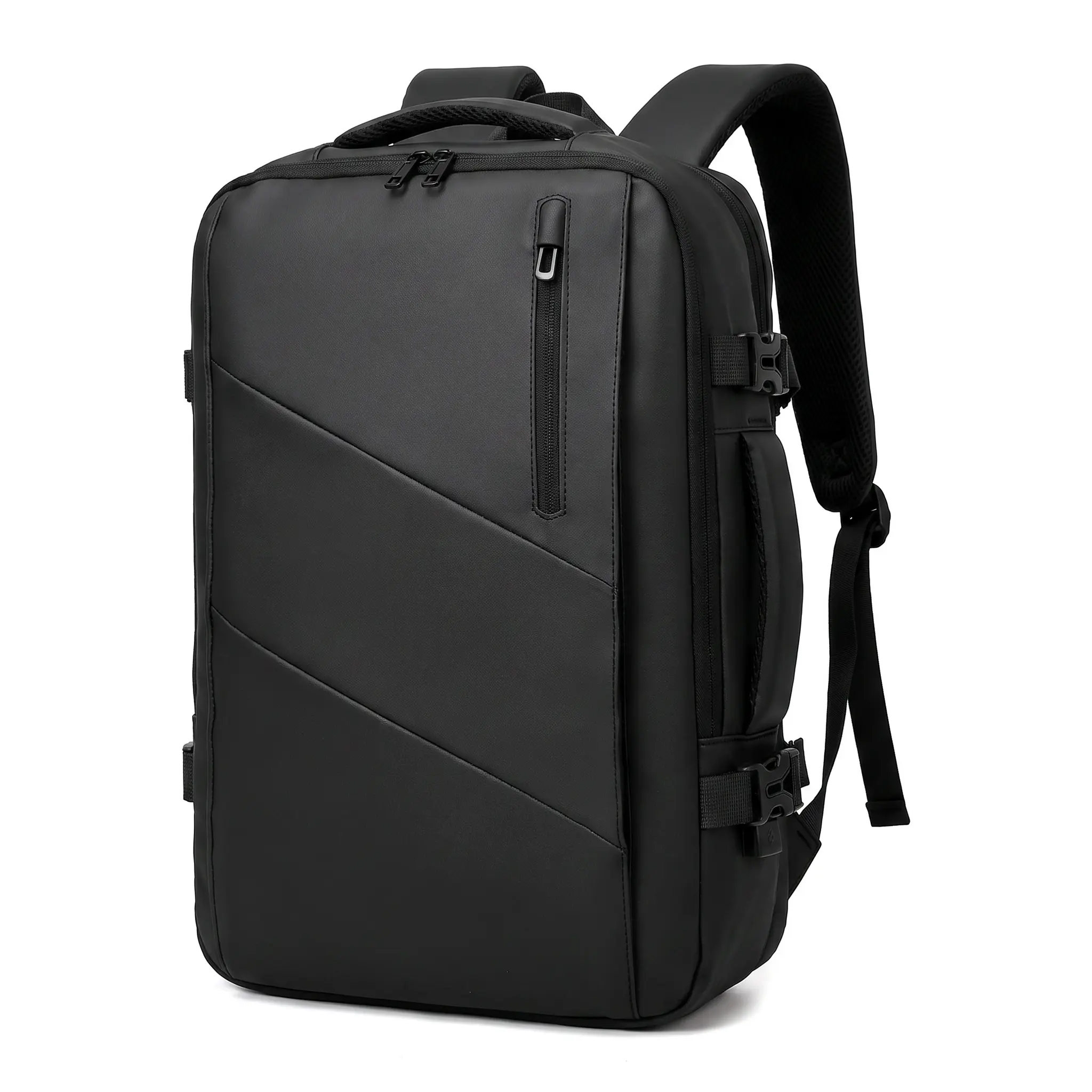 Waterproof Expandable Laptop Backpack For Men 15 Inch Business Travel Bag With Cushioned Straps Cozy Commute Essential Durable PU Leather Casual Daypack