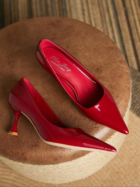 French Style Pointed Toe Stiletto High Heels, Sexy PU Leather Shoes for Women, Soft Sole Commuter Wedding Single Shoes