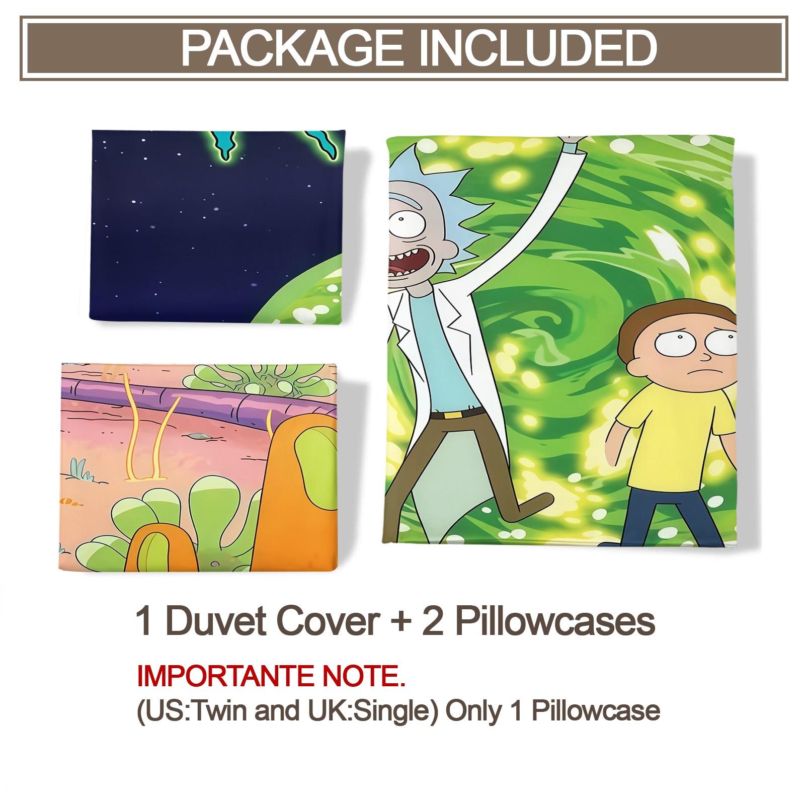 Rick and Morty Pattern Printed Soft Durable Bedding Set, Bed Sheets Set, Includes 1 Fitted Sheet and 1 or 2 Pillowcases, Excluding The Core And Pillow Core, Modern Style Bedroom Decor, Bed Sheet Sets