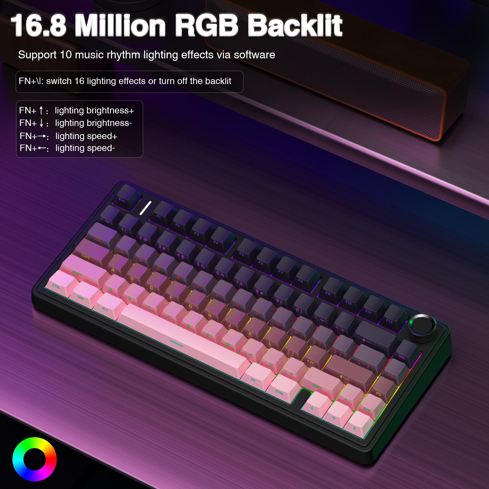 AULA F75 Pro Wireless Mechanical Gaming Keyboard with Knob Control 75% Washer Hot Swappable Custom Keyboard, Tri-Mode 2.4GHz/USB-C/BT5.0 RGB Backlight, Pre-lubricated Reaper Switches, PBT Keycaps (Gradient Pink)   FallFreshness TikTokShopfalldealsforyou