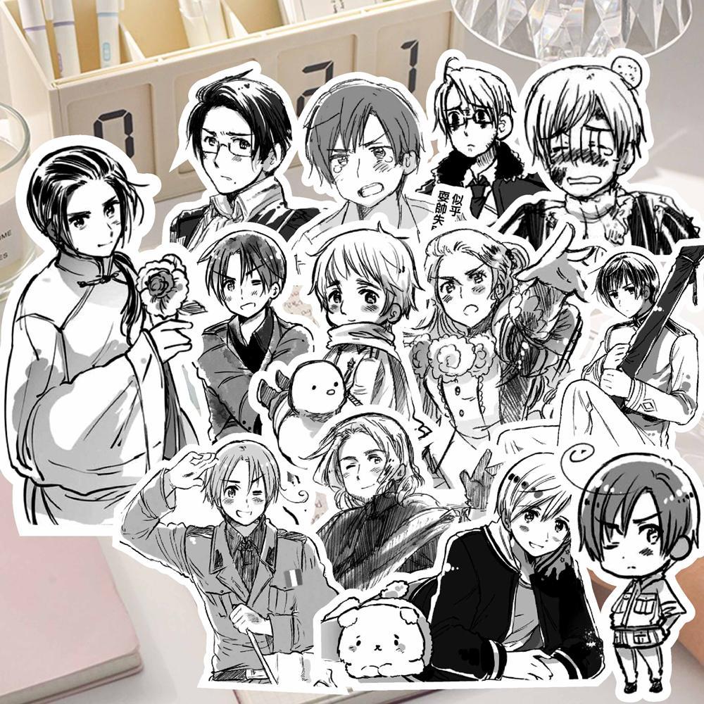 65Pcs Hetalia APH Anime Peripheral Stickers DIY Handbook Decoration Phone Case Cup Skateboard Waterproof Graffiti Stickers