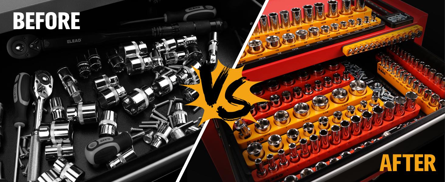 Holder Organizer Set - 1/2, 1/4, 3/8 Inch Drive Holder, Tool Box Tray for Wrench, Screwdriver, Mechanic, Toolbox Accessory