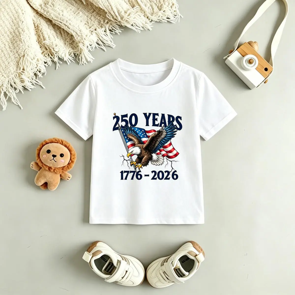 Toddler Boys 1776-2026 250th Anniversary American Eagle 100% Cotton Patriotic Graphic T-Shirt