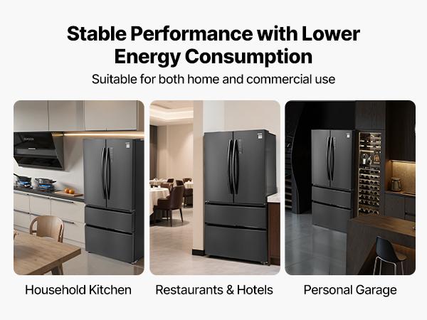 VEVOR French Door Refrigerator, 18.9 Cu. Ft. Kitchen Fridge, Counter Depth French Refrigerator with LED Display and 4 Casters, Frost-Free Bottom Freezer Refrigerators for Home Commercial Use, Black