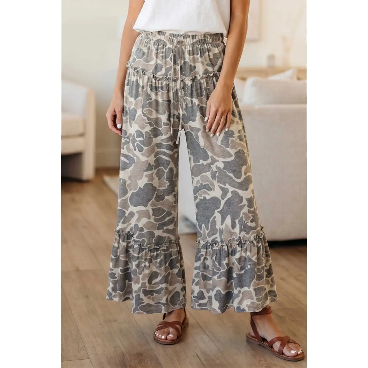 Multicolour Camo Print Wide Leg Casual Pants
