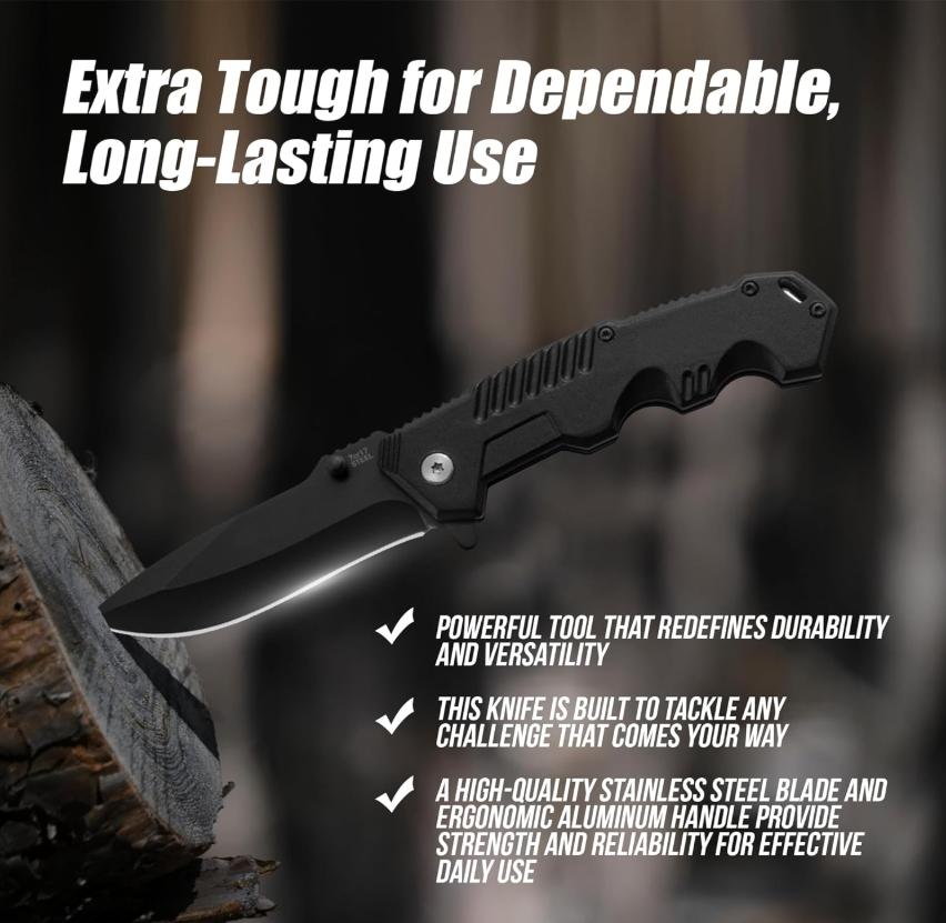 Compact Tactical Folder: Stainless Steel Razor Knife with Lockback Safety | EDC Outdoor Multitool for Survival & Camping | Premium Cool Gadget Collection Piece