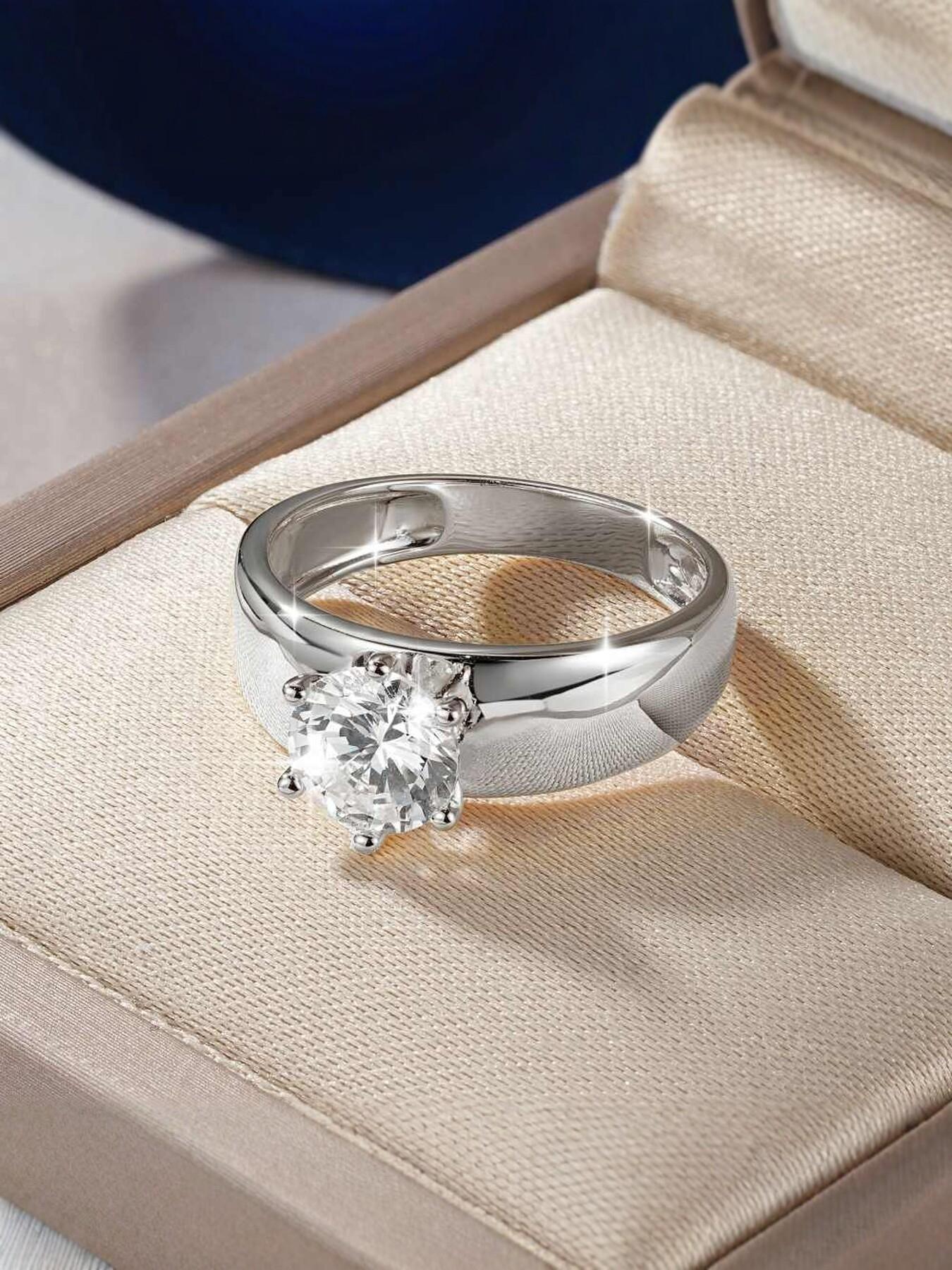 Wide six-prong Zircon Solitaire Ring for Women, Thick Band, 5A CZ Engagement Wedding Promise Ring, 2026 Timeless Engagement Ring Dupe, Perfect Daily Wear & Gift for Her