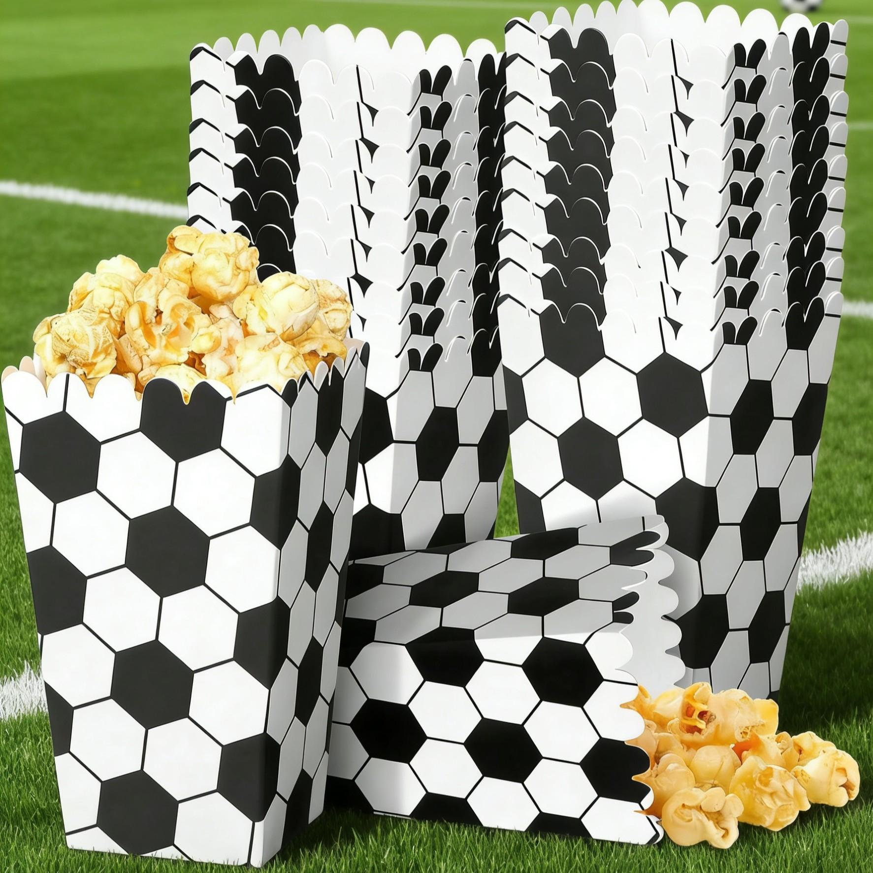 10 Football Popcorn Box Striped Paper Bags, Party Bags, Candy Boxes, Suitable for Themed Celebrations, Party Decorations | Elegant Party Box | Popcorn Box