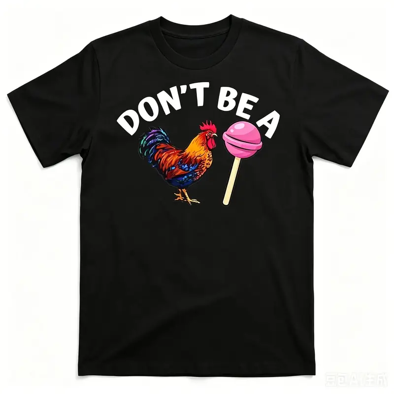 Men's Rooster Graphic Cotton Casual Shirt, Black Round Neck Short Sleeve Clothes, Breathable Lightweight Casual Wear with Comfortable Fit for All-Day Use