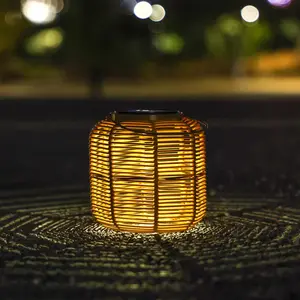 2 Pack Solar Lanterns Outdoor Waterproof, Rattan Hanging Solar Lights with Flickering LED Flame, Decorative Garden Lanterns for Patio Porch Yard Balcony Tabletop Party Wedding Decor