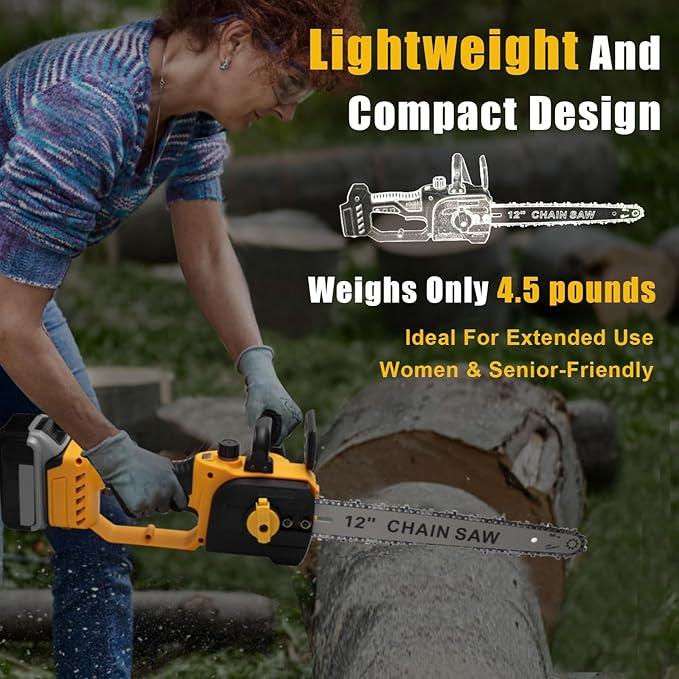 12 inch Chainsaw Cordless,Handheld Electric Power Chain Saw with Battery for Tree Trimming Wood Cutting, Best Gifts for Father, Dad, Husband, Men