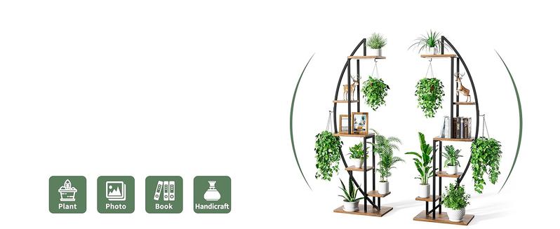 2 Pcs Plant Stand Indoor with Grow Lights, 6 Tiered Tall Plant Shelf, 63" Metal Plant Stand for Indoor Plants Multiple, Half-Moon Plant Rack Display Shelf, Plant Holder for Living Room, Patio