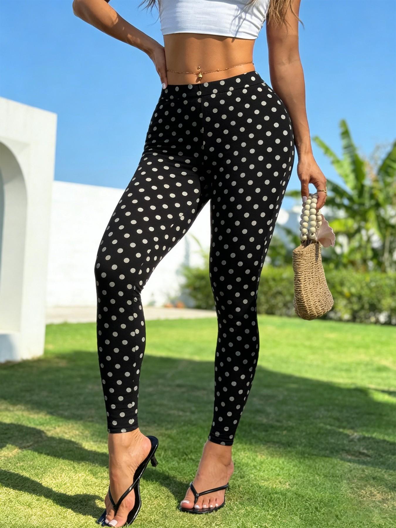 TikTok Viral 2026 Women's High Waisted Polka Dot Leggings，Soft Stretchy Tummy Control Full Length Yoga Pants，Y2K Retro Aesthetic Athleisure，Buttery Soft Fabric for Gym, Workout, Yoga, Daily Wear, Casual Outings, Vacation，Trendy Summer Outfits