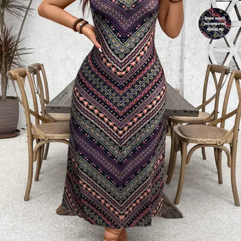 Plus Size Women's Vintage Style Dress, Casual Comfy Striped Print Spaghetti Strap Sleeveless Lightweight Summer Long Dress, Chic Elegant Ladies' Clothing, Perfect for Casual Wear, Casual Summer Dresses