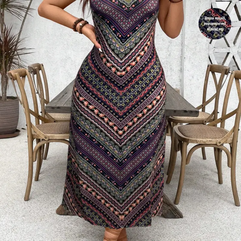Plus Size Women's Vintage Style Dress, Casual Comfy Striped Print Spaghetti Strap Sleeveless Lightweight Summer Long Dress, Chic Elegant Ladies' Clothing, Perfect for Casual Wear, Casual Summer Dresses