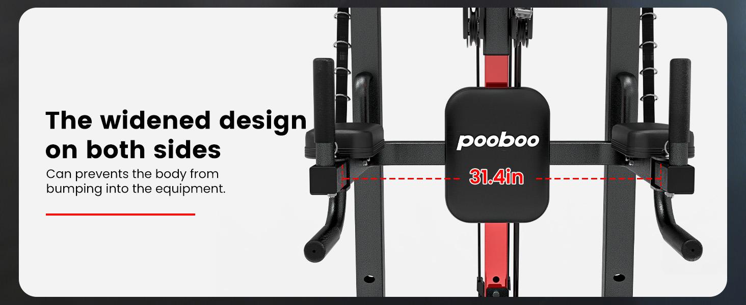 Pooboo Pull Up Bar Power Tower Dip Station,Cable Machine-Integrated 450LBS Multi-Function Adjustable Height Fitness Strength Training Equipment for Home Gym Strength Training Equipment