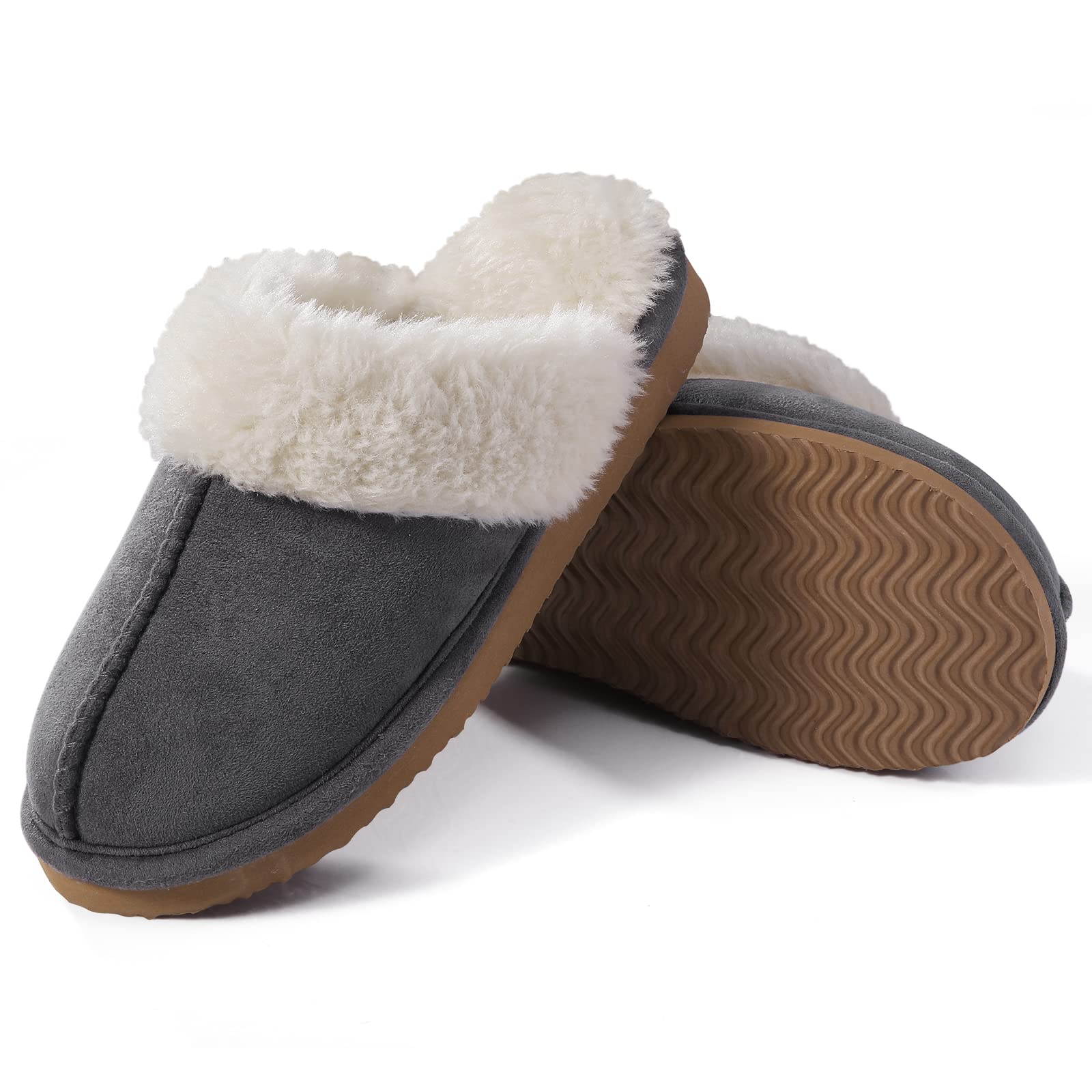 KIDMI Women's Fuzzy Slippers Memory Foam Slippers Waterproof upper Autumn Winter House Shoes Indoor and Outdoor Slippers Trendy Fluffy Bedroom Slides Plaform Short Plush Slippers Warm Walking Shoes