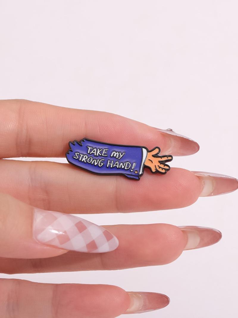 Take My Strong Hand Letter Design Clip Brooch, Durable Metal Pins, Accessories for Men, Fashion Brooch for Women & Men, Flower Brooch, Enamel Pin Suitable for Backpacks, Jeans, Scarves, Hats Decoration, Women Gifts, Fashion Accessory