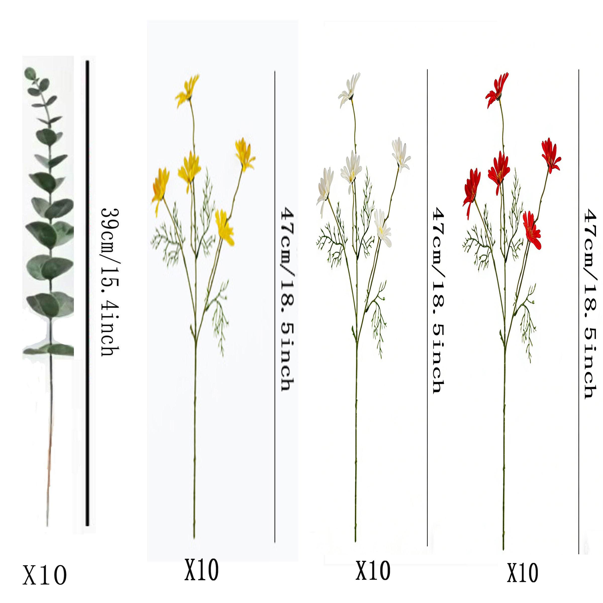 Mixed Daisy and Eucalyptus Artificial Flowers, 10, 10, 10 Daisies, 10 Fresh Eucalyptus Leaves, Modern Home Decor