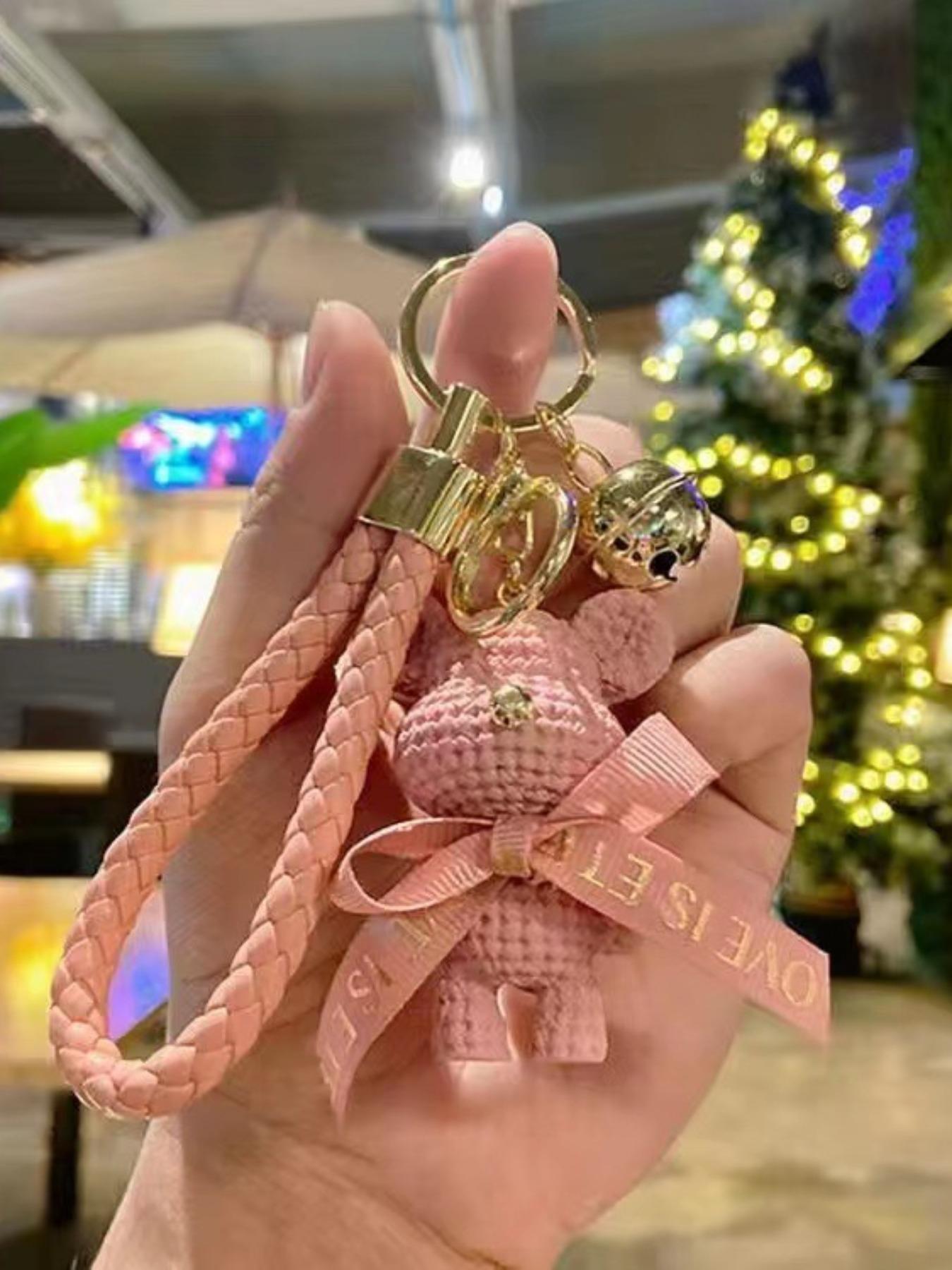 Trendy Yarn Bear Keychain, Cute Cartoon Character Backpack Charm, Girls' Car Key Ring, Romantic Couple Pendant Gift, All Seasons Accessory