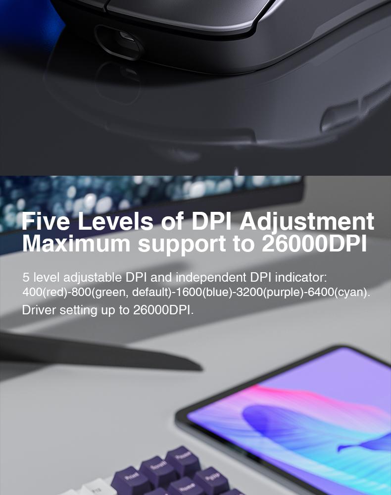 AULA SC680 Wireless Gaming Mouse, Tri-Mode 2.4G/BT5.0/USB-C Gaming Mouse, 10000 DPI Rechargeable Wireless Mouse, Gaming Mouse with 6 Programmable Buttons and Summer Anti-Slip Stickers, Office Desktop Laptop Accessories Ergonomic Mechanical Keyboard