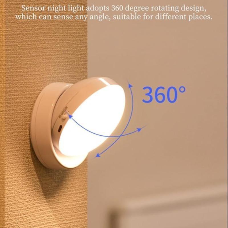 360° Automatic Wireless Motion Sensor LED Night Light, Rechargeable Battery, Smart Home Use, Closet, Hallway, Staircase