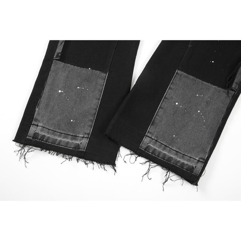 GINGTTO Men's Stacked Flared Jeans Relaxed Bootcut Patchwork Streetwear Straight Leg Stretch Denim Pants