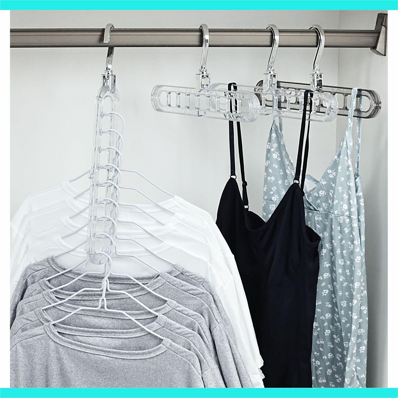 3/5-Pack Heavy-Duty Foldable Plastic Hangers Pro with 9 Holes - Anti-Slip, Space-Saving Clothes Organizer for Closet, Wardrobe, and Dorm Storage