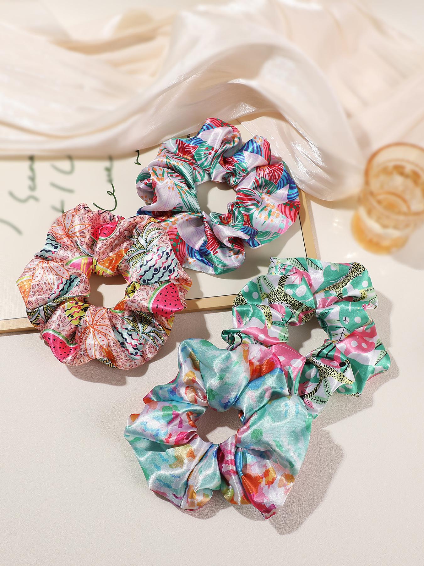 4pcs Fabric Printed Hair Ties, Cute Knot Hair Accessories, Non-Irritating Hair Bands, Casual Style, All Seasons