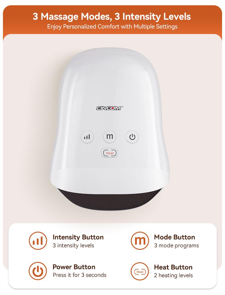 CINCOM Portable Hand Massager (ROSE), Cordless, with Comfort Heat and Gentle Vibration, Adjustable Settings, Auto-Off Feature, Rechargeable, Perfect for Daily Relaxation, Ideal Gift