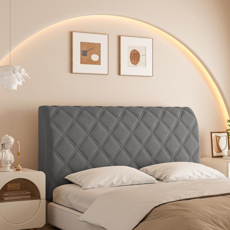 Diamond Grid Pattern Elastic Full Headboard Protector Cover, Polyester Material, Anti-Collision Dustproof Design, All Sizes, Soft Comfortable, Washable