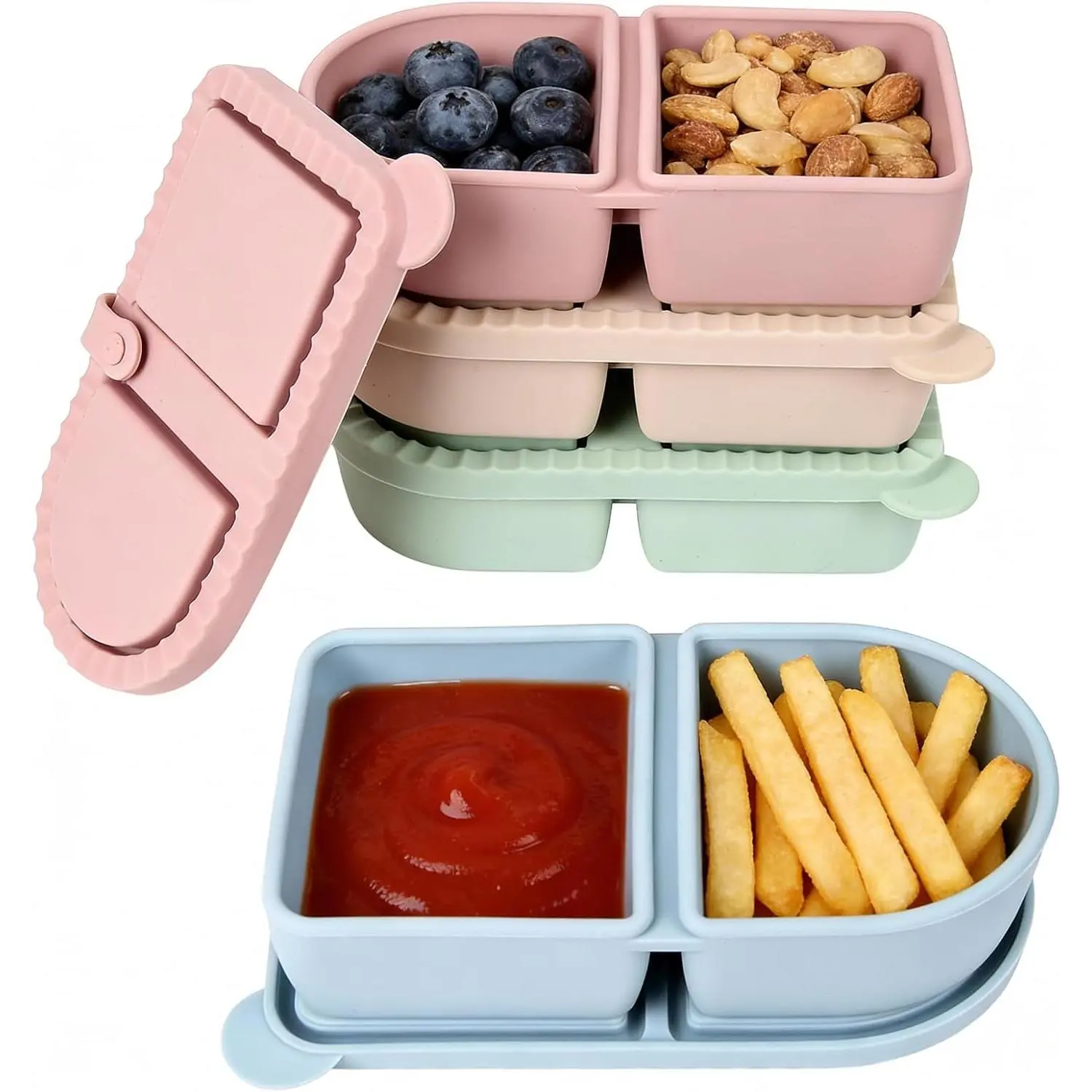 1 Pack Snack Containers with ,  Snack Containers Double Compartment Snack Boxes, Sauce Snack Storage for School, Office, Travel (Blue)