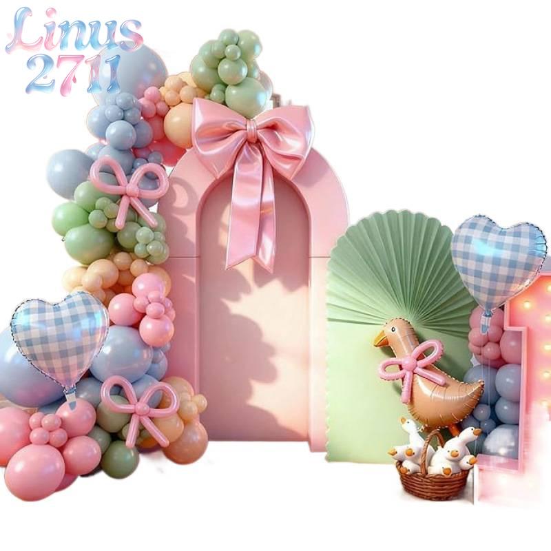 Pink Blue Sage Green Balloon Garland Arch Kit Gingham Heart Bow Foil Balloons Neutral Baby Shower Girls Birthday Bachelorette Cottagecore Party Photography Backdrop Decor