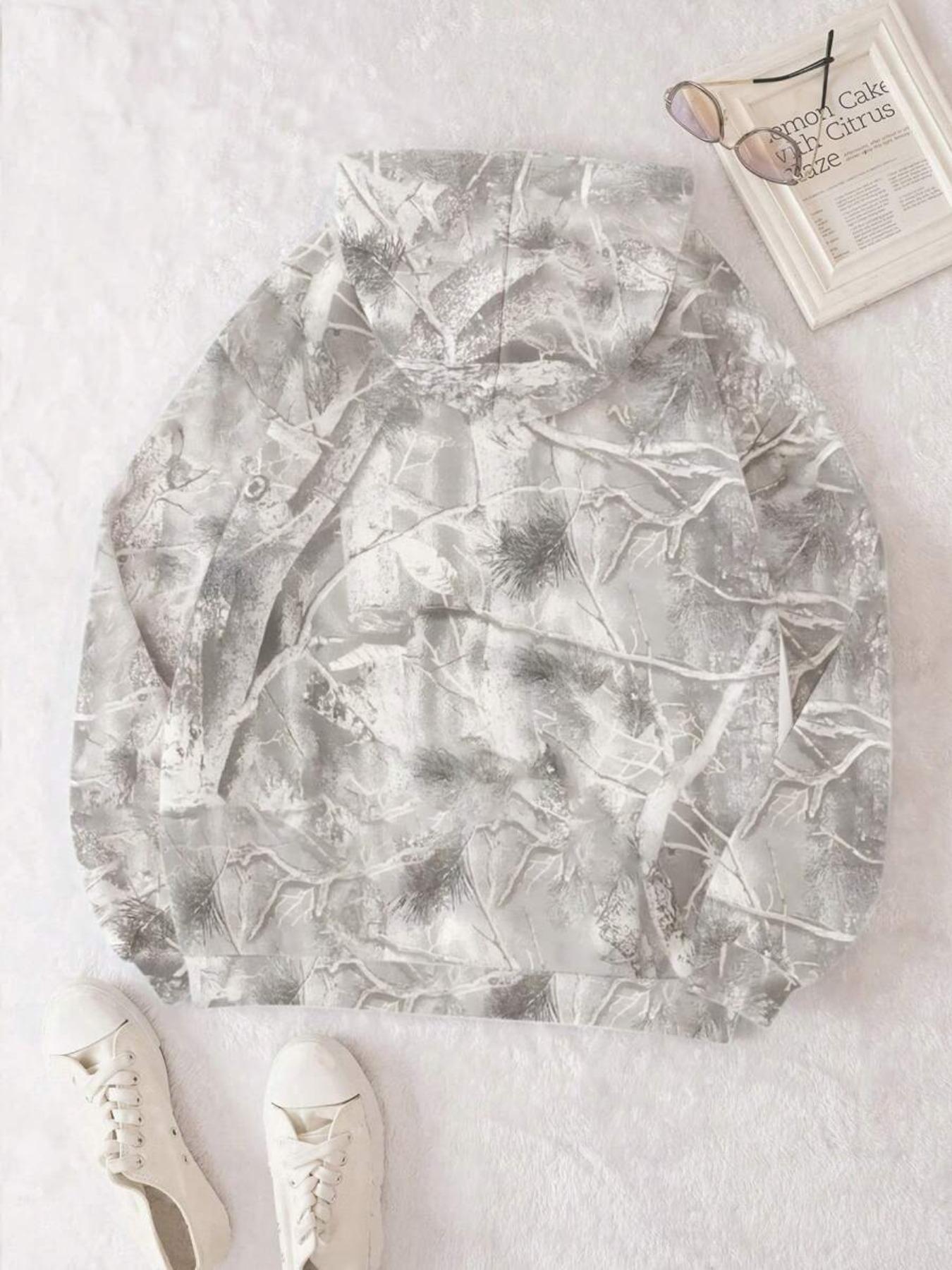 Women's Camo Hoodie Sweatshirt, Casual Everyday Oversized Loose-Fit Long Sleeve Pullover Piece, All-Over Print Design, Perfect for Spring & Fall, Womenswear Tops