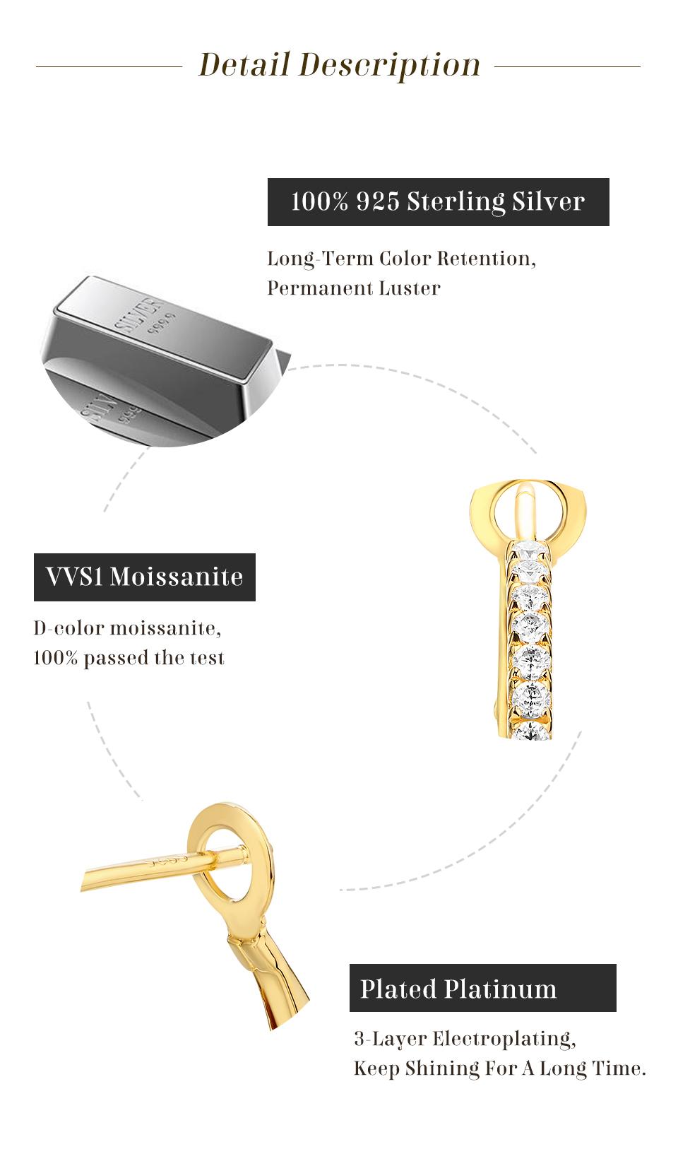 ALL Synthetic Moissanite Hoop Earrings  D Color VVS1 For Woman Fashion Jewelry Temperament Girl's Daily Wear earrings E001