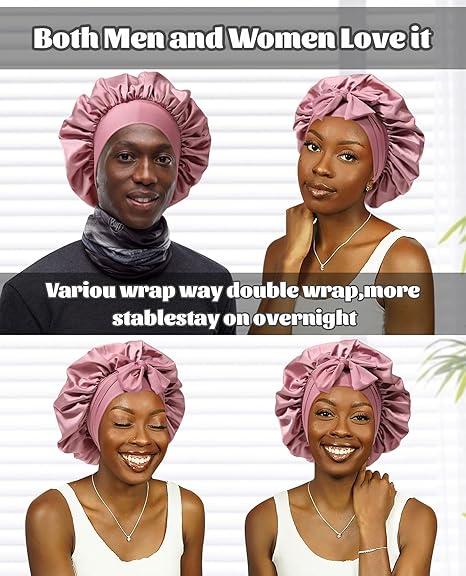 Satin Bonnet, Silk Bonnet for Sleeping, Silk Sleep Cap, Double Layer Hair Bonnet Elastic Tie Band For Women, Curly Hair, Night Cap, Heatless Styling Tool for Women Silky Haircare christmas gift ideas