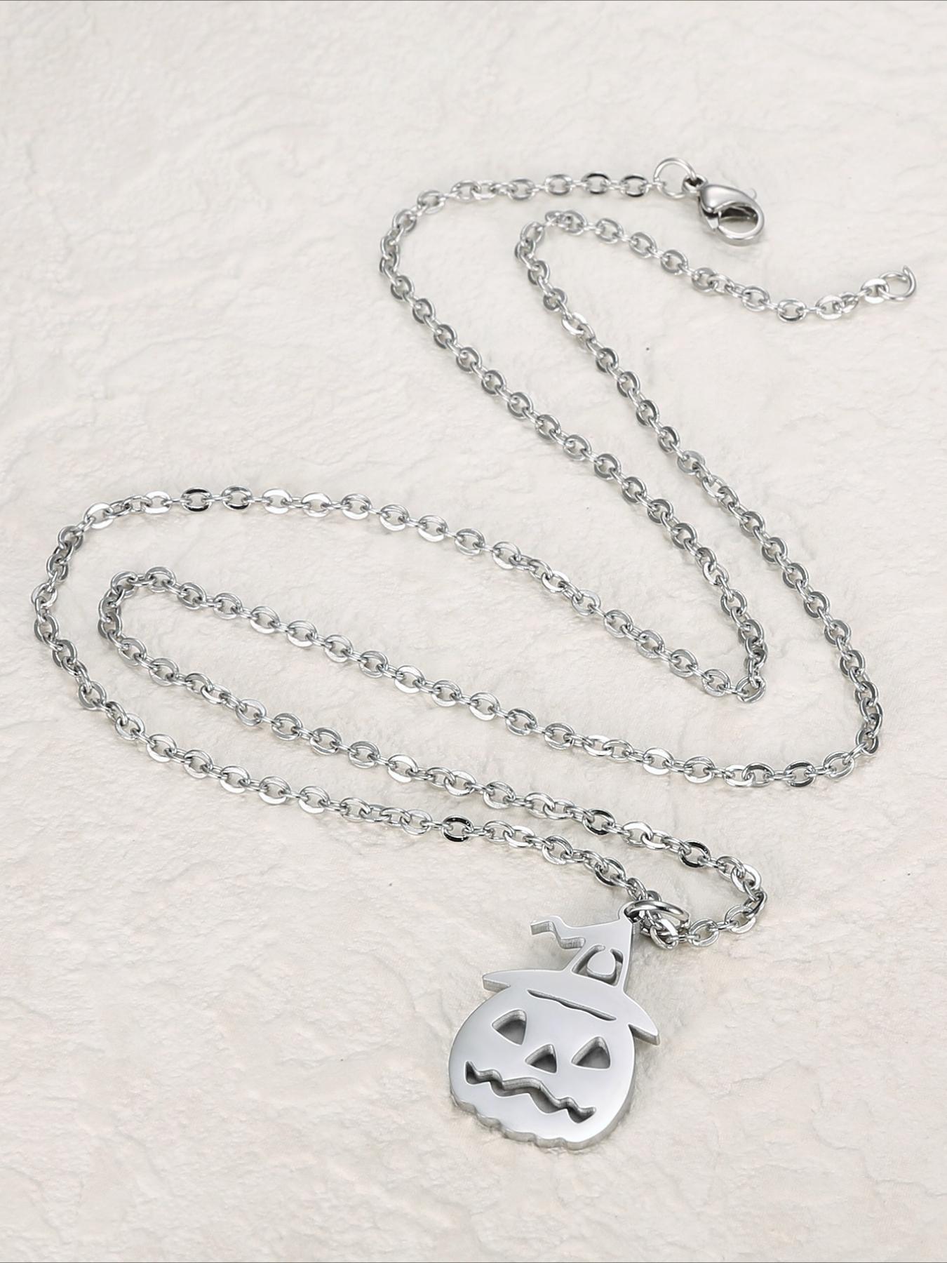 Halloween Pumpkin Pendant Necklace, Stainless Steel Material, Halloween Accessories, Daily Wear