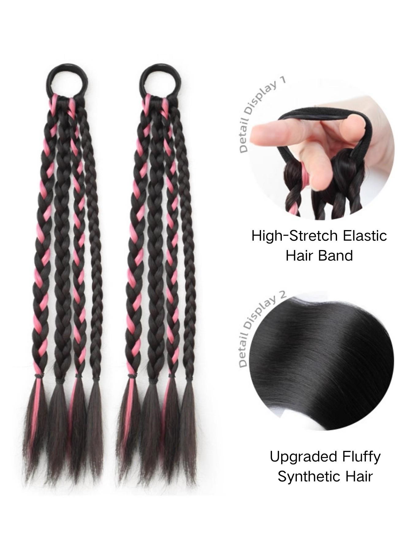 2 Pcs Synthetic Hair Ponytail Braids, Colorful Punchy Braid Design, Low Maintenance Twin Tail Hairstyle, Long Twisted Bun Style