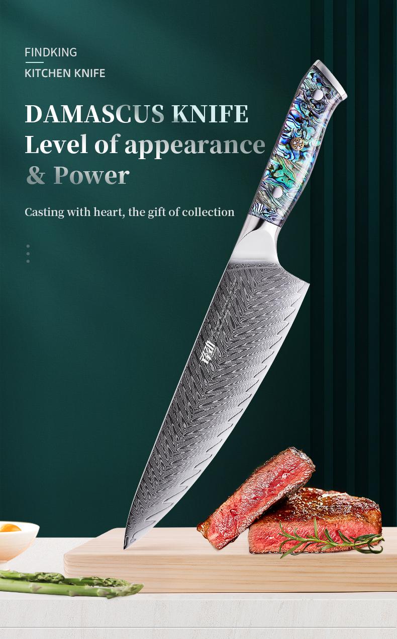 FINDKING 8 Inch Gyuto Chef Knife, Professional Japanese 67 Layers Damascus Steel Kitchen Knife, Resin Abalone Shell Handle, Razor Sharp Professional Meat Cutting Knife with Gift Box for Family, Restaurant, Cutting Vegetables, Meat and Fruits for Kitchen