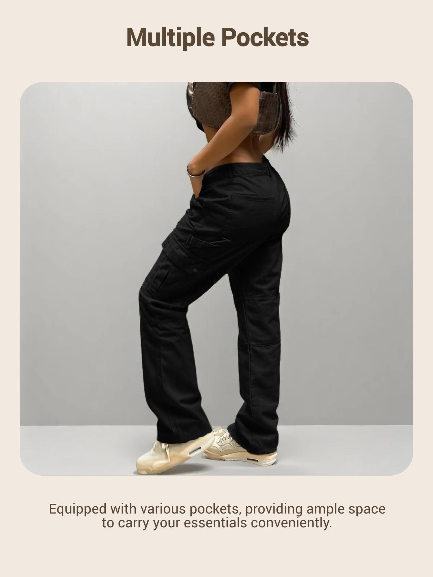 GILIPUR Y2K Women's Solid Multiple Pockets Cargo Pants, Casual Fashion Trousers, Comfort Basic Streetwear Trousers For Daily Wear, Going Out Bottoms, Autumn And Winter Women's Baggy Clothing, Casual Outdoor Trouser