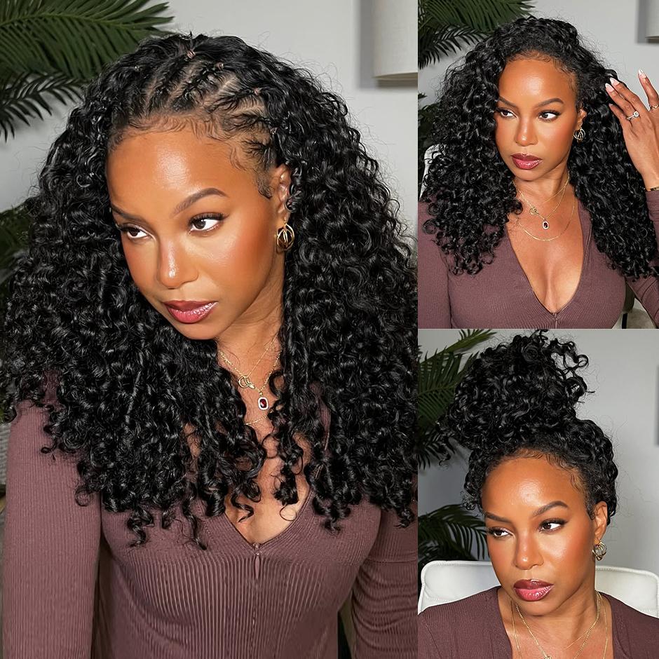 [18‘’=$96]Yawawe Hair 3 IN 1 Half Wigs Human Hair Kinky Curly Headband Wig Upgrade Glueless Wigs With Drawstring Seamless Clip Ins Flip Over